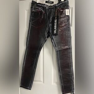 Valabasas Men's Skinny Jeans in Black and Red